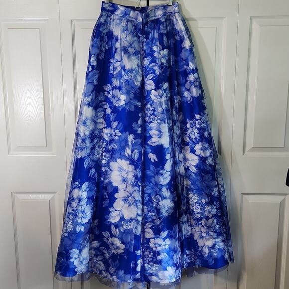 Windsor Womens Blue Floral Maxi Skirt Size SM Mesh Fairycore Coquette Formal - Picture 2 of 10